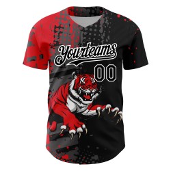 Maglia da baseball personalizzata con motivo 3D Tiger, autentica, rossa e bianca, con animali. Maglia da baseball personalizzata con motivo 3D Tiger, autentica, rossa e bianca, con animali.