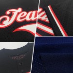 Maglia da baseball retrò in mesh blu navy autentica personalizzata grigio-bianca Maglia da baseball retrò in mesh blu navy autentica personalizzata grigio-bianca