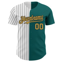 Maglia da baseball Old Jersey a righe gessate, personalizzata, autentica, oro e nero, verde acqua Maglia da baseball Old Jersey a righe gessate, personalizzata, autentica, oro e nero, verde acqua