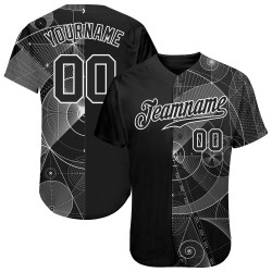 Maglia da baseball personalizzata con motivo geometrico 3D nero-bianco, design autentico, nera Maglia da baseball personalizzata con motivo geometrico 3D nero-bianco, design autentico, nera