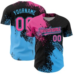 Maglia da baseball blu con motivo a pennello, tratto astratto 3D, personalizzata, rosa, autentico, nero-cielo Maglia da baseball blu con motivo a pennello, tratto astratto 3D, personalizzata, rosa, autentico, nero-cielo