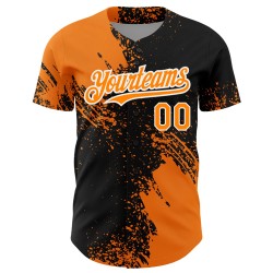 Maglia da baseball autentica con motivo a pennello, tratto personalizzato, design astratto baia 3D arancione, nero e bianco Maglia da baseball autentica con motivo a pennello, tratto personalizzato, design astratto baia 3D arancione, nero e bianco