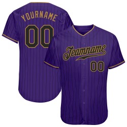 Maglia da baseball viola nera con righe nere personalizzate, autentica e dorata Maglia da baseball viola nera con righe nere personalizzate, autentica e dorata