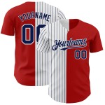Maglia da baseball personalizzata rossa a righe bianche e blu navy autentiche Maglia da baseball personalizzata rossa a righe bianche e blu navy autentiche