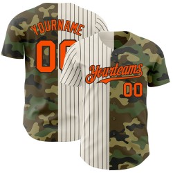 Maglia da baseball personalizzata Pinstripe To Salute Service Fashion Orange Camo, autentica, color crema e nero