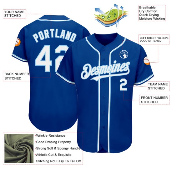 Maglia da baseball personalizzata autentica bianca e azzurra Royal Maglia da baseball personalizzata autentica bianca e azzurra Royal