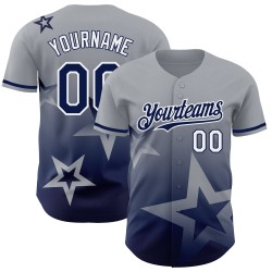 Maglia da baseball Star Twinkle personalizzata in 3D con design autentico grigio sfumato blu navy e bianco