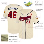 Maglia da baseball personalizzata in maglia color crema, rossa e blu navy, autentica, retrò Maglia da baseball personalizzata in maglia color crema, rossa e blu navy, autentica, retrò