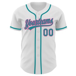Maglia da baseball personalizzata autentica rosa-verde acqua, bianca Maglia da baseball personalizzata autentica rosa-verde acqua, bianca