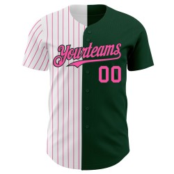 Maglia da baseball personalizzata Split Green Fashion a righe bianche e rosa autentica Maglia da baseball personalizzata Split Green Fashion a righe bianche e rosa autentica