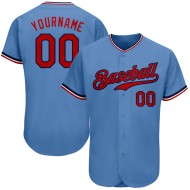 Maglia da baseball autentica personalizzata blu, rosso chiaro-blu navy Maglia da baseball autentica personalizzata blu, rosso chiaro-blu navy