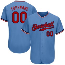 Maglia da baseball autentica personalizzata blu, rosso chiaro-blu navy Maglia da baseball autentica personalizzata blu, rosso chiaro-blu navy