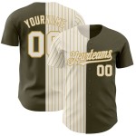 Per rendere omaggio all'autentico servizio di maglia da baseball personalizzata a righe color oro e verde oliva vecchio stile Per rendere omaggio all'autentico servizio di maglia da baseball personalizzata a righe color oro e verde oliva vecchio stile