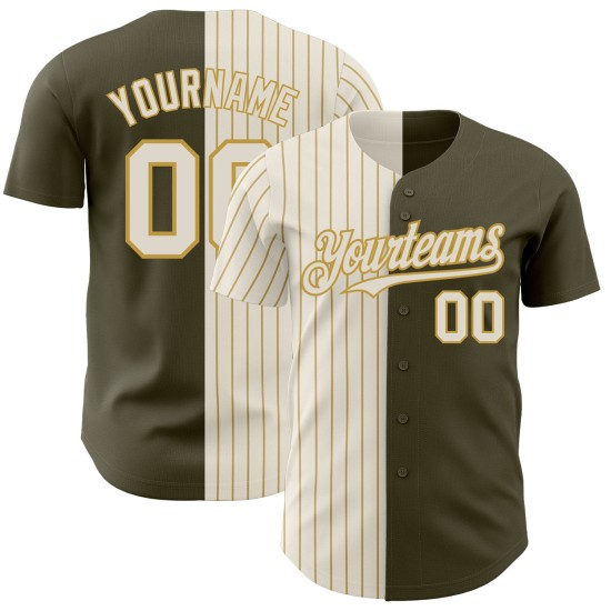 Per rendere omaggio all'autentico servizio di maglia da baseball personalizzata a righe color oro e verde oliva vecchio stile Per rendere omaggio all'autentico servizio di maglia da baseball personalizzata a righe color oro e verde oliva vecchio stile