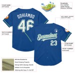 Maglia da baseball vintage personalizzata, autentica, blu, bianca e verde Kelly Mesh Maglia da baseball vintage personalizzata, autentica, blu, bianca e verde Kelly Mesh