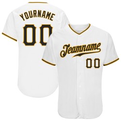 Maglia da baseball autentica bianca nera e oro personalizzata Maglia da baseball autentica bianca nera e oro personalizzata