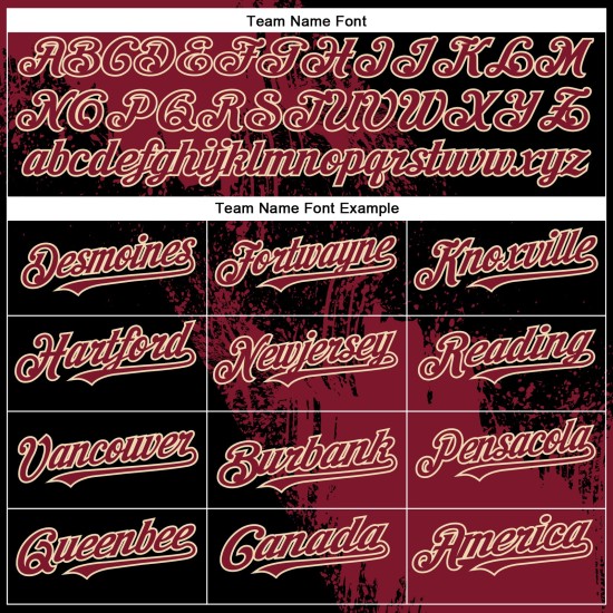 Maglia da baseball personalizzata con motivo astratto color cremisi con pennellate autentiche in 3D, nera e crema Maglia da baseball personalizzata con motivo astratto color cremisi con pennellate autentiche in 3D, nera e crema