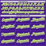 Maglia da baseball personalizzata in maglia autentica verde neon e bianca, stile retrò, viola Maglia da baseball personalizzata in maglia autentica verde neon e bianca, stile retrò, viola
