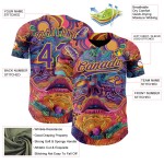 Maglia da baseball viola-gialla rossa personalizzata con motivo astratto dipinto in 3D autentico Maglia da baseball viola-gialla rossa personalizzata con motivo astratto dipinto in 3D autentico