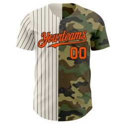 Maglia da baseball personalizzata Pinstripe To Salute Service Fashion Orange Camo, autentica, color crema e nero Maglia da baseball personalizzata Pinstripe To Salute Service Fashion Orange Camo, autentica, color crema e nero