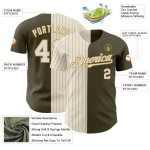 Per rendere omaggio all'autentico servizio di maglia da baseball personalizzata a righe color oro e verde oliva vecchio stile Per rendere omaggio all'autentico servizio di maglia da baseball personalizzata a righe color oro e verde oliva vecchio stile