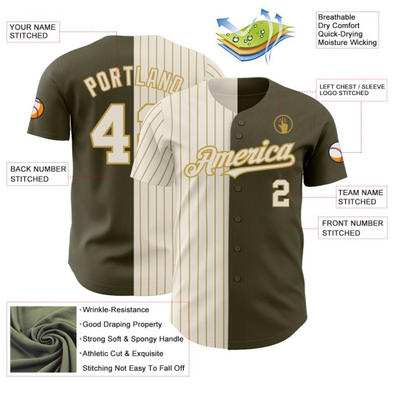 Per rendere omaggio all'autentico servizio di maglia da baseball personalizzata a righe color oro e verde oliva vecchio stile Per rendere omaggio all'autentico servizio di maglia da baseball personalizzata a righe color oro e verde oliva vecchio stile
