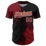 Maglia da baseball personalizzata con motivo astratto color cremisi con pennellate autentiche in 3D, nera e crema Maglia da baseball personalizzata con motivo astratto color cremisi con pennellate autentiche in 3D, nera e crema