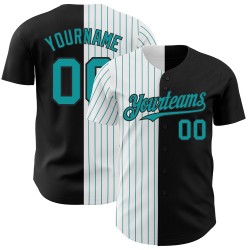 Maglia da baseball personalizzata autentica alla moda, a righe sottili, bianca e verde acqua, nera