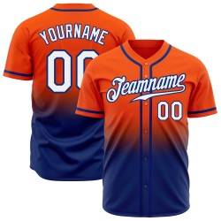 Maglia da baseball arancione, autentica, personalizzata, bianca e blu, stile sfumato Maglia da baseball arancione, autentica, personalizzata, bianca e blu, stile sfumato