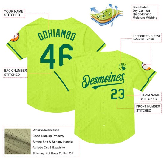Maglia da baseball autentica retrò in maglia verde Kelly Neon personalizzata Maglia da baseball autentica retrò in maglia verde Kelly Neon personalizzata
