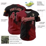 Maglia da baseball personalizzata con motivo astratto color cremisi con pennellate autentiche in 3D, nera e crema Maglia da baseball personalizzata con motivo astratto color cremisi con pennellate autentiche in 3D, nera e crema