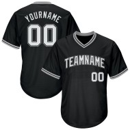Maglia da baseball autentica nera personalizzata, a costine, stile retrò, bianca e grigia Maglia da baseball autentica nera personalizzata, a costine, stile retrò, bianca e grigia