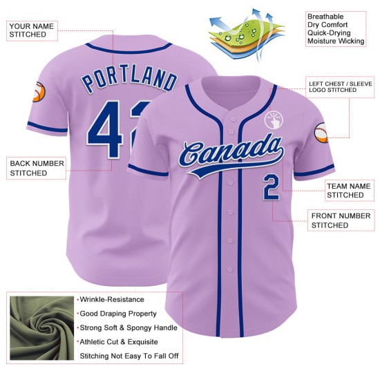 Maglia da baseball leggera personalizzata autentica Royal-White Purple Maglia da baseball leggera personalizzata autentica Royal-White Purple