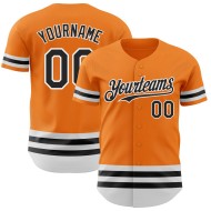 Maglia da baseball autentica arancione, personalizzata, linea Bay nera e bianca Maglia da baseball autentica arancione, personalizzata, linea Bay nera e bianca