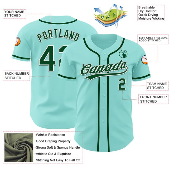 Maglia da baseball autentica blu Ice Green-White personalizzata Maglia da baseball autentica blu Ice Green-White personalizzata