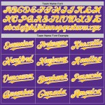Maglia da baseball personalizzata Twinkle Design Star con motivo sfumato 3D oro-bianco viola, stile autentico Maglia da baseball personalizzata Twinkle Design Star con motivo sfumato 3D oro-bianco viola, stile autentico
