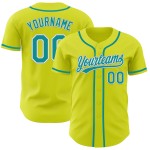 Maglia da baseball autentica personalizzata gialla neon, verde acqua e bianco Maglia da baseball autentica personalizzata gialla neon, verde acqua e bianco