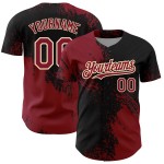 Maglia da baseball personalizzata con motivo astratto color cremisi con pennellate autentiche in 3D, nera e crema Maglia da baseball personalizzata con motivo astratto color cremisi con pennellate autentiche in 3D, nera e crema