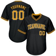 Maglia a costine personalizzata, stile retrò, autentica, da baseball, nera, oro e bianco Maglia a costine personalizzata, stile retrò, autentica, da baseball, nera, oro e bianco