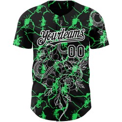 Maglia da baseball con motivo a serpente neon 3D, personalizzata, nera, verde e bianca, con design a tema animale. Maglia da baseball con motivo a serpente neon 3D, personalizzata, nera, verde e bianca, con design a tema animale.