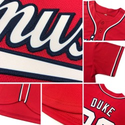 Maglia da baseball autentica personalizzata, rossa, blu navy e bianca Maglia da baseball autentica personalizzata, rossa, blu navy e bianca