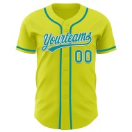 Maglia da baseball autentica personalizzata gialla neon, verde acqua e bianco Maglia da baseball autentica personalizzata gialla neon, verde acqua e bianco