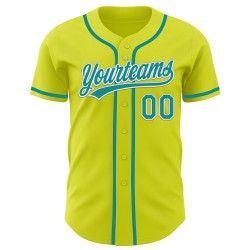 Maglia da baseball autentica personalizzata gialla neon, verde acqua e bianco Maglia da baseball autentica personalizzata gialla neon, verde acqua e bianco