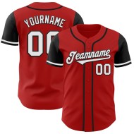 Maglia da baseball autentica rossa personalizzata in bianco e nero Maglia da baseball autentica rossa personalizzata in bianco e nero