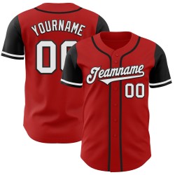 Maglia da baseball autentica rossa personalizzata in bianco e nero Maglia da baseball autentica rossa personalizzata in bianco e nero