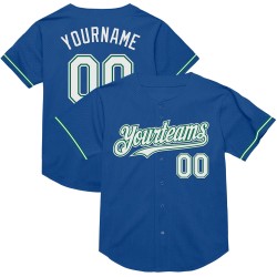Maglia da baseball vintage personalizzata, autentica, blu, bianca e verde Kelly Mesh