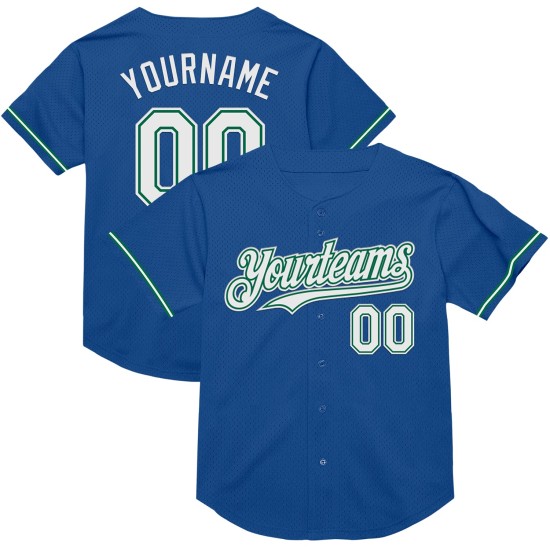 Maglia da baseball vintage personalizzata, autentica, blu, bianca e verde Kelly Mesh Maglia da baseball vintage personalizzata, autentica, blu, bianca e verde Kelly Mesh