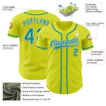 Maglia da baseball autentica personalizzata gialla neon, verde acqua e bianco Maglia da baseball autentica personalizzata gialla neon, verde acqua e bianco