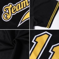 Maglia a costine personalizzata, stile retrò, autentica, da baseball, nera, oro e bianco Maglia a costine personalizzata, stile retrò, autentica, da baseball, nera, oro e bianco