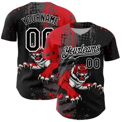 Maglia da baseball personalizzata con motivo 3D Tiger, autentica, rossa e bianca, con animali. Maglia da baseball personalizzata con motivo 3D Tiger, autentica, rossa e bianca, con animali.